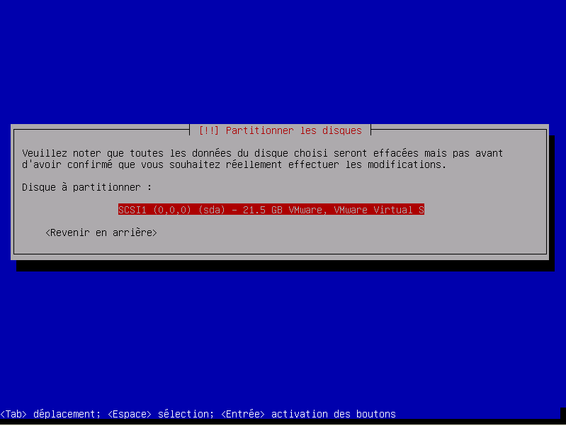 Sélection du disque à partitionner