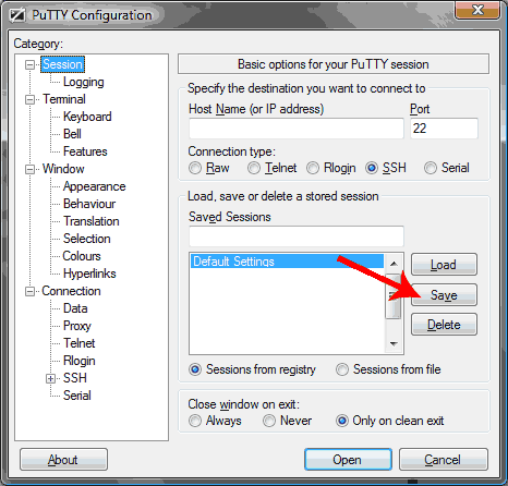 Configuration de PuTTY